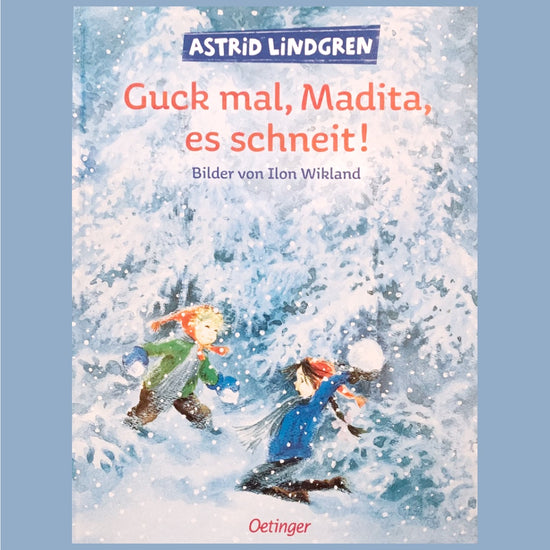 Titelseite des Buches mit Madita und Lisabeth beim Schneeballwerfen in verschneitem Wald