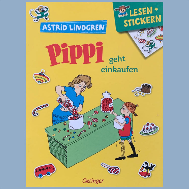 Coverseite des Lese-und Stickerhefts Pippi geht einkaufen von Astrid Lindgren